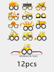 12pcs Construction Vehicle Theme Party Glasses Decor, Excavator Birthday Party Funny Photo Props Paper Glasses - Multicolor - View 3