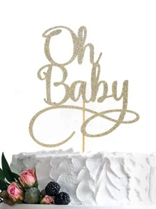 金屬亮絲字母圖案蛋糕裝飾 - 金色 - 查看 1