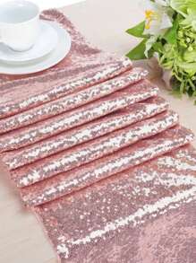 1pc Sequin Decor Party Table Runner, Rose Gold Table Decoration Cloth For Wedding Party,Christmas - Rose Gold - View 2