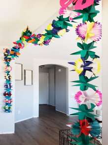 1pc Flower Design Garland, Boho Color Block Flower Design Hanging Garland For Party - Multicolor - View 2