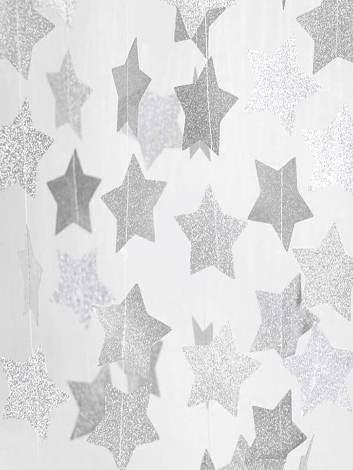 1 Dây Trang Trí Ngôi Sao, Hiện Đại Lấp Lánh Chi Tiết Ngôi Sao Trang Trí Treo Vòng Hoa Trang Trí Tiệc - Bạc - Xem 1