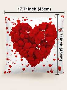 Valentine's Day Heart Print Cushion Cover, Romantic Throw Pillow Case For Living Room, Pillow Insert Not Included, Home Decor - Red and White - View 3