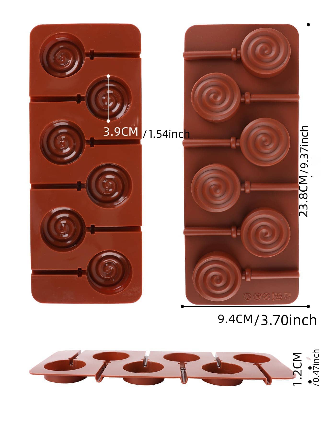 Silicone Spiral Round Lollipop Mold, 6 Cavity 3D Chocolate Candy Mold