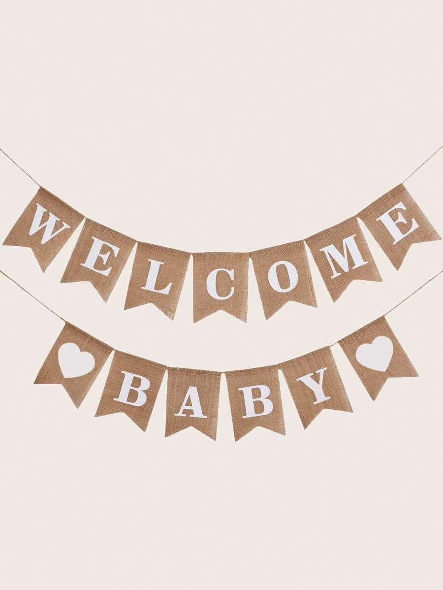 1set-Neutral Gender Gift Decoration, Suitable For Both Boys And Girls, Rustic Burlap Welcome Banner - Khaki - View 1