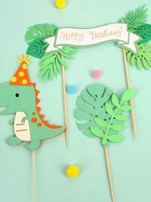 4入組卡通恐龍蛋糕裝飾 - 彩色 - 查看 2