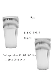 20 piezas Taza de papel desechable plata desechable simple para fiesta - Plateado - Ver 3