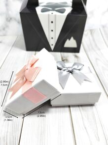 2入組便攜式紙質珠寶盒,浪漫迷你方形蝴蝶結裝飾耳環收納盒,適用於儲存珠寶、旅行、送禮,情人節禮物 - 白色 - 查看 3