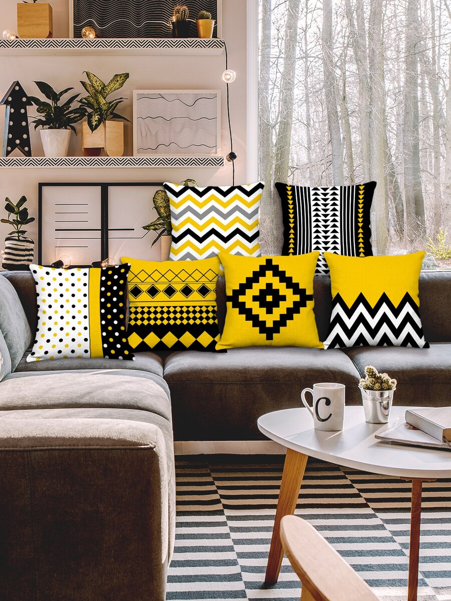 1pc Geometric Pattern Cushion Cover, Modern Polyester Throw Pillow Case For Home, Pillow Insert Not Include - Multicolor - View 1
