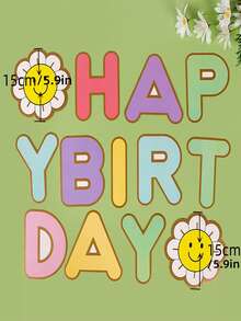 1pc Paper Pull Flag, Cute Expression & Letter Decor Hanging Flag For Party - Multicolor - View 3