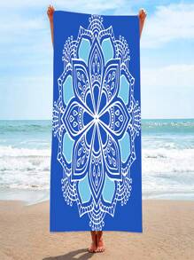 1pc Microfiber Beach Towel, Boho Mandala Pattern Raw Trim Round Travel Beach Towel For Outdoor Summer Travel, Vacation Holiday Beach Essentials