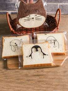 50pcs Cartoon Transparent Packaging Bag, Cute Self-Adhesive Sliced Toast Bag For Baking Wedding Party Gift Bags