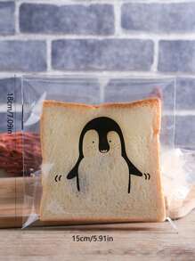 50pcs Cartoon Transparent Packaging Bag, Cute Self-Adhesive Sliced Toast Bag For Baking Wedding Party Gift Bags