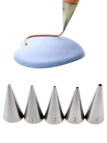 5pcs Stainless Steel Small Round Fine Hole Piping Nozzles, Cake Decorating Tips, Cream Icing Piping Tips, Baking Tools Back To School - Silver - View 1
