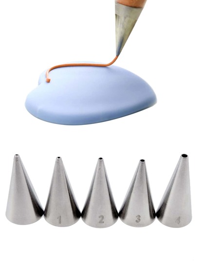 5pcs Stainless Steel Small Round Fine Hole Piping Nozzles, Cake Decorating Tips, Cream Icing Piping Tips, Baking Tools Back To School