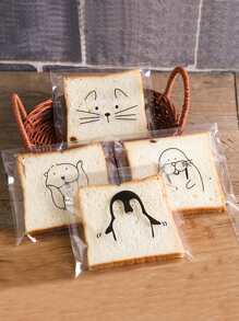 50pcs Cartoon Transparent Packaging Bag, Cute Self-Adhesive Sliced Toast Bag For Baking Wedding Party Gift Bags