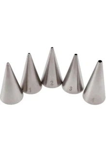 5pcs Stainless Steel Small Round Fine Hole Piping Nozzles, Cake Decorating Tips, Cream Icing Piping Tips, Baking Tools Back To School - Silver - View 5