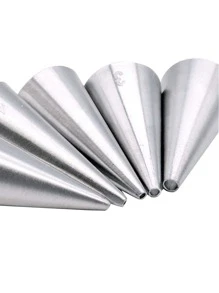 5pcs Stainless Steel Small Round Fine Hole Piping Nozzles, Cake Decorating Tips, Cream Icing Piping Tips, Baking Tools Back To School - Silver - View 6