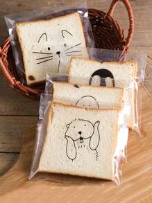 50pcs Cartoon Transparent Packaging Bag, Cute Self-Adhesive Sliced Toast Bag For Baking Wedding Party Gift Bags