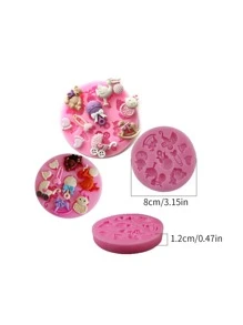 1 molde de diseño de dibujos animados, molde de chocolate redondo rosa de dibujos animados para hornear fondant con formas de lazo para decoración de pasteles, adornos para magdalenas, dulces, pasta de goma rosa - Rosa - Ver 2