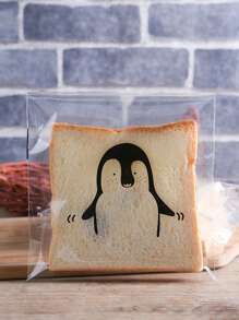 50pcs Cartoon Transparent Packaging Bag, Cute Self-Adhesive Sliced Toast Bag For Baking Wedding Party Gift Bags