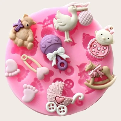 1pc Cartoon Design Mold, Pink Round Cartoon Chocolate Mold For Baking Fondant Mold with Bow Shapes for Cake Decorations, Cupcake Toppers, Candy, Gum Paste Pink