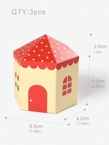 3 piezas Caja de envoltura de regalo en forma de casa de galleta almacenamiento dulce papel para fiesta - Rojo - Ver 3