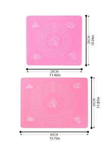 1pc Silicone Kneading Pad, Pink Silicone Multifunctional Pastry Mat For Baking - Pink - View 2