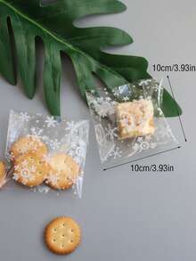 100pcs Snowflake Print Clear Biscuit Bag - Clear - View 2