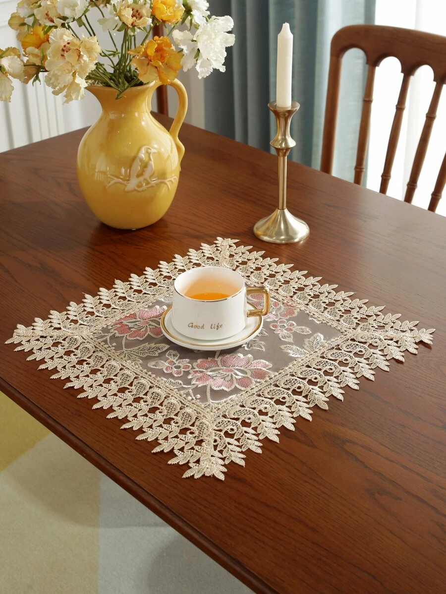 1pc Flower Embroidery Placemat - Multicolor - View 1