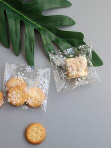 100pcs Snowflake Print Clear Biscuit Bag - Clear - View 3