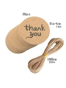 50pcs Slogan Graphic Gift Tag With Hemp String - Khaki - View 2