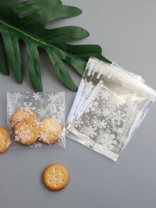 100pcs Snowflake Print Clear Biscuit Bag - Clear - View 4