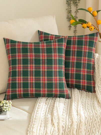 1pc Christmas Plaid Brushed Pillow Case, Suitable For Holiday Home Decor