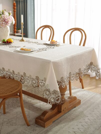 100% Polyester Fabric Water-Soluble Lace Tablecloth, Square/Rectangular Table Cover For Kitchen, Dining, Conference, Desk, Coffee Table, Vanity, Decor, Home Furnishing, Table Runner, Placemat, Living Room, Bedroom, Yard, Indoor/Outdoor, Camping, Villa, Holiday, Party, Cabinet, Family Gathering, Festival Decoration, Party/Wedding Decorations, 1pc