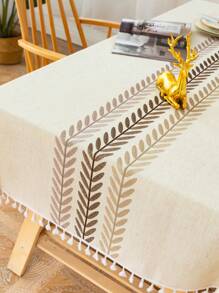 Leaf Embroidered Tassel Trim Tablecloth - Multicolor - View 3