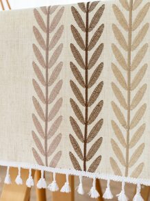 Leaf Embroidered Tassel Trim Tablecloth - Multicolor - View 4