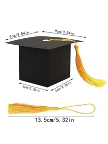 5pcs Graduation Hat Pattern Candy Box With Tassel - Black - View 6