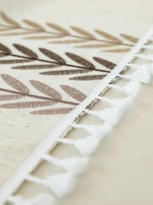 Leaf Embroidered Tassel Trim Tablecloth - Multicolor - View 7