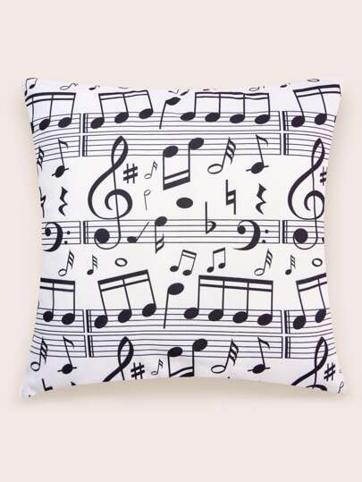 1pc Music Note & Heart Digital Print Plush Pillow Cover