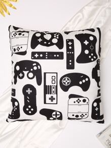 1 件印花游戏控制器图案枕套，家居装饰靠垫套 - 黑與白 - 查看 3