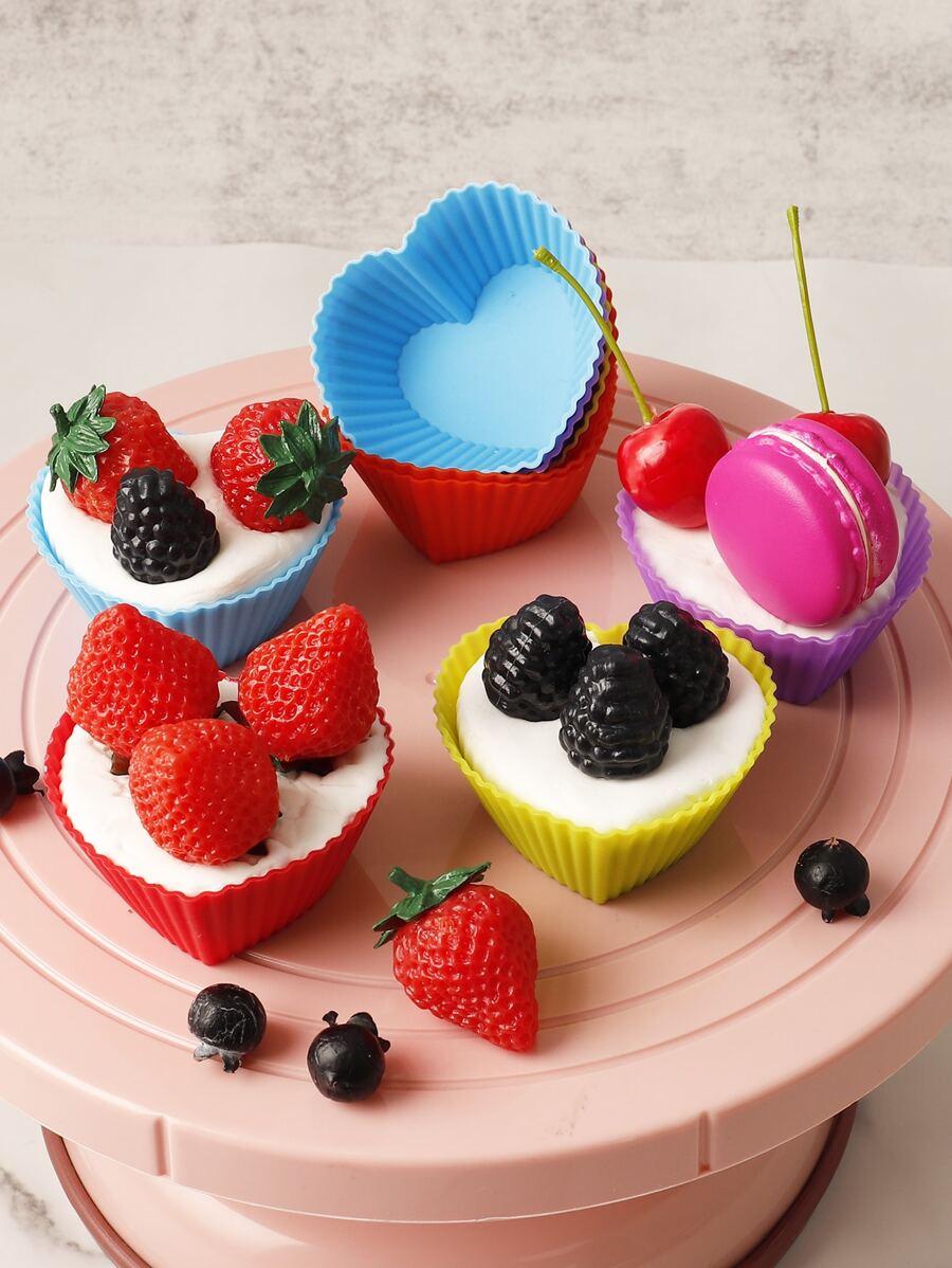 1 Hình Trái Tim Ngẫu Nhiên Khuôn Cupcake, Thiết Kế Hình Trái Tim Hiện Đại Khuôn Silicon Muffin Nướng Bánh - Nhiều màu - Xem 1