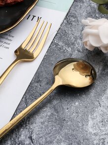 2 piezas set cuchara de acero inoxidable con tenedor - Dorado - Ver 5