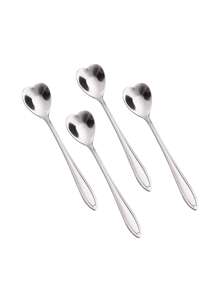 QBSSS 4 件装不锈钢心形勺子，银色创意咖啡勺，适用于餐桌学校用品，返校 - 銀色 - 查看 4