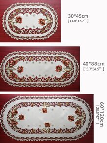 Floral Embroidered Hollow Out Tablecloth, Cottagecore Table Decoration Mat, For Dining Room - Multicolor - View 3