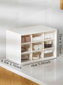 1pc 9 Grid Desktop Storage Box, Transparent White Desktop Organizer Box For Household - Beige - View 6