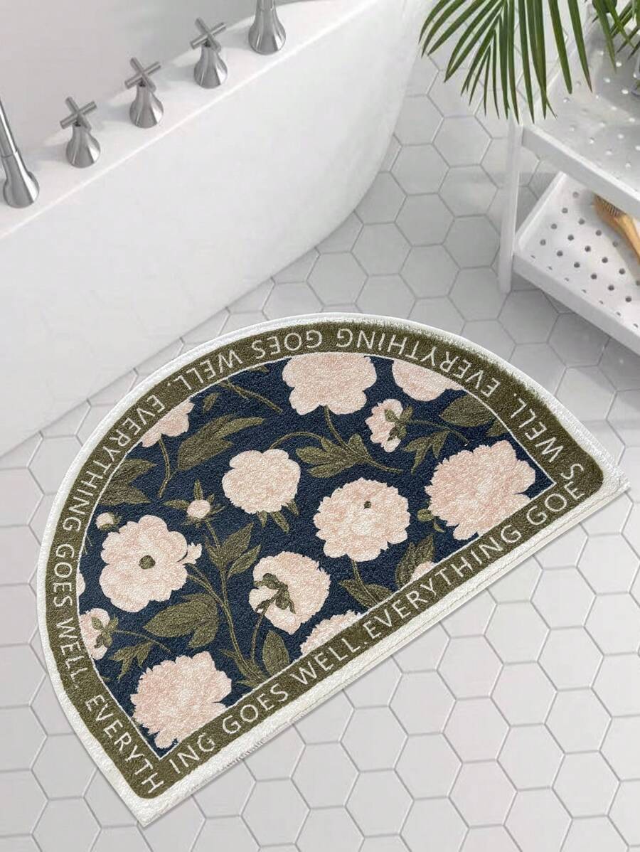Alfombra de baño con estampado floral con slogan anti deslizante - Multicolor - Ver 1