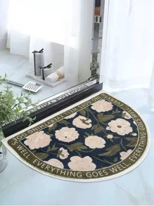 Alfombra de baño con estampado floral con slogan anti deslizante - Multicolor - Ver 2