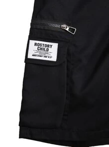 Manfinity Homme 寬鬆男款字母貼片附蓋口袋工人短褲 - 黑色 - 查看 3