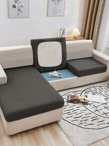 1pc High Elastic Milk Silk Sofa Seat Cushion Cover, Solid Color All Season Universal Modern Minimalist Sofa Pad Cover, Dust-Proof, Washable, Suitable For Living Room, Bedroom, Study, Black, White, Gray - Dark Grey - View 9