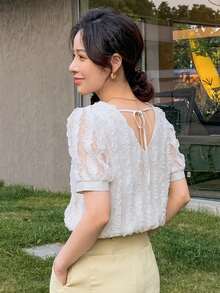 DAZY Square Neck Puff Sleeve Blouse - White - View 2